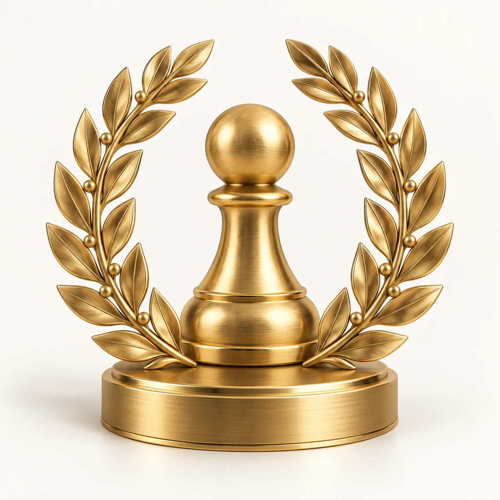 Goldener Lorbeerkranz mit Spielfigur als Symbol für ein Firmenjubiläum.
